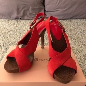 Red sling back heels